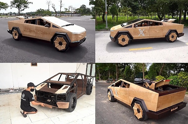 Vietnamese Woodworker Builds Replica, Drivable Tesla Cybertruck From Wood, Plans Gift Elon Musk - autojosh