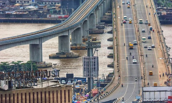 This Is Lagos And Not Dubai - Bird's Eye View Of Eko Bridge, Captures Lagos Blue Line Rail On The Left - autojosh