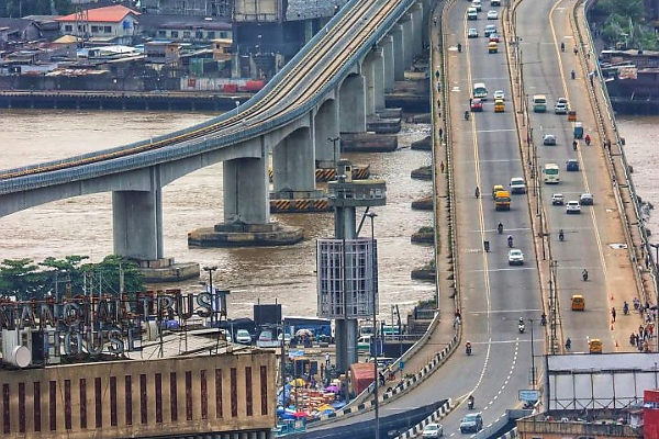 This Is Lagos And Not Dubai - Bird's Eye View Of Eko Bridge, Captures Lagos Blue Line Rail On The Left - autojosh