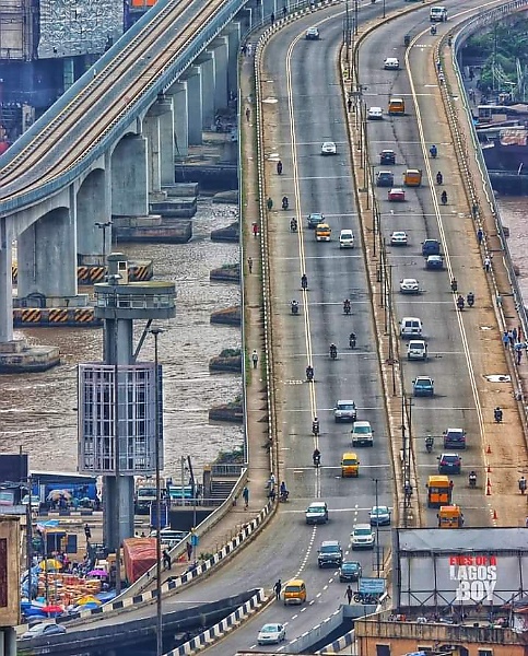 This Is Lagos And Not Dubai - Bird's Eye View Of Eko Bridge, Captures Lagos Blue Line Rail On The Left - autojosh 