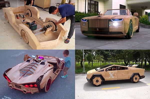 Meet The ‘Father Of The Year’ Who Builds Replica Of Famous Cars Out Of Wood For His Son To Drive - autojosh