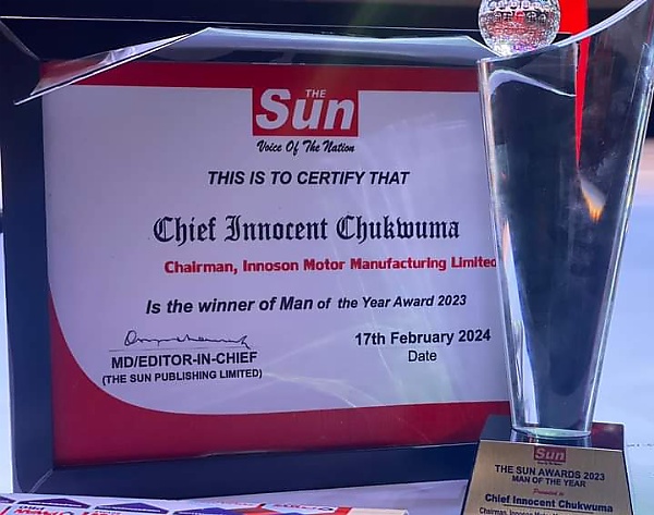 Innoson Boss, Innocent Chukwuma, Wins ‘The Sun Man of The Year 2023’ Award - autojosh 