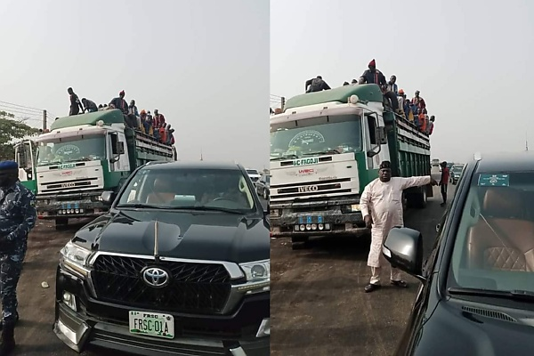 FRSC Boss Stopped His Convoy To Arrest Overloaded Truck With Goods And Passengers - autojosh