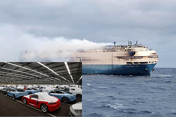 VW Sued Over Claim Porsche EV Battery Sparked Ship Fire That Sank With Thousands Of Cars On Board - autojosh