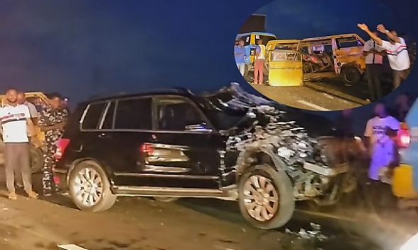 LASTMA Arrest Mercedes Driver Who Crashed Into A Commercial Bus While Using Phone, Injuring 5 - autojosh