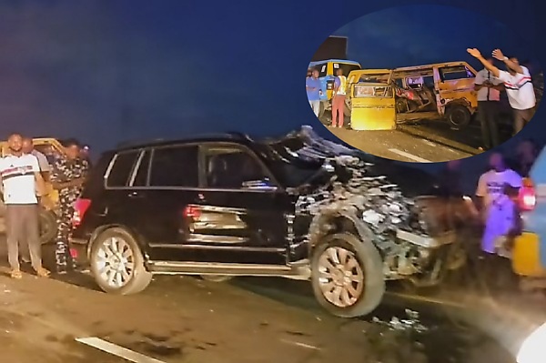 LASTMA Arrest Mercedes Driver Who Crashed Into A Commercial Bus While Using Phone, Injuring 5 - autojosh