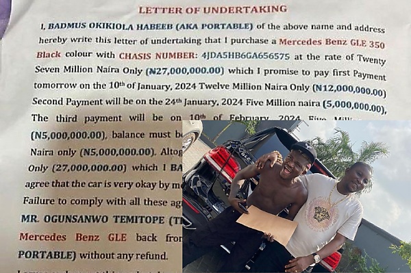 N14M Debt : See The Signed Agreement Between Portable And Car Dealer That Led To Singer's Arrest - autojosh