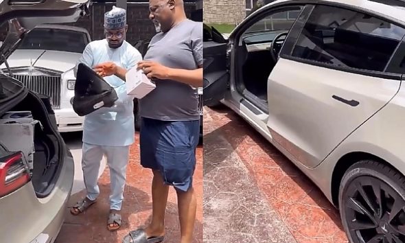 Dino Melaye Inspects Tesla Model 3, Set To Add All-electric Sedan To His Car Collection Worth N5 Billion - autojosh