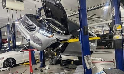 Today's Photo : Mercedes-Maybach GLS 600 Worth N300 Million Falls Off Car Lift At A Mechanic Shop - autojosh
