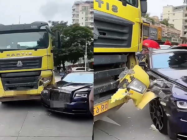 Expensive Crash : Front Fender Of Chinese-made Truck Breaks Away After Slamming Into Rolls-Royce - autojosh 