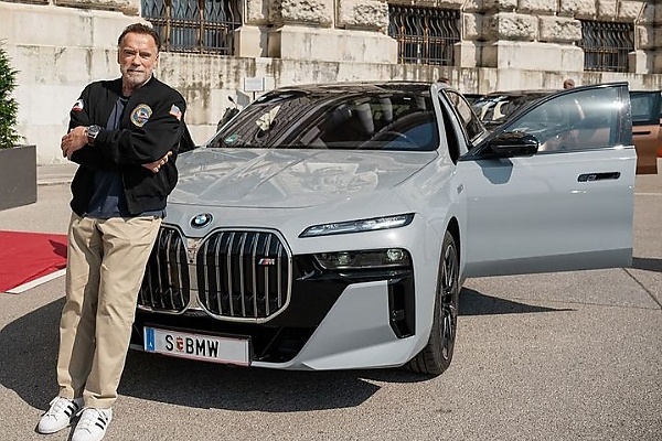 Climate Change Activist Arnold Schwarzenegger Poses With Eco-friendly All-electric BMW i7 At The AWS24 - autojosh