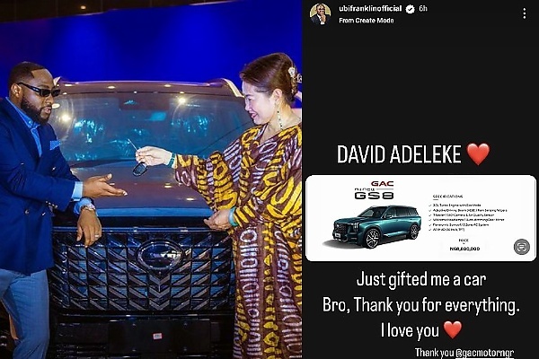 Moment Davido Gifted Ubi Franklin ₦68M GAC GS8 He Received From CIG Motors As Brand Ambassador - autojosh