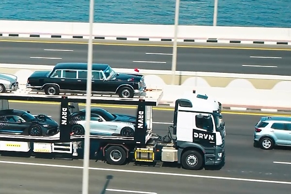 Iconic Mercedes Models Spotted On Hauler Trailer, Set To Be Displayed At Coffee Shop In Dubai - autojosh