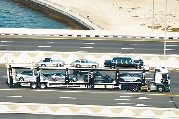 Iconic Mercedes Models Spotted On Hauler Trailer, Set To Be Displayed At Coffee Shop In Dubai - autojosh 