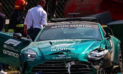 Aston Martin Vantage F1 Safety Car Crashed Into Barrier During Practice Run Ahead Italian Grand Prix - autojosh