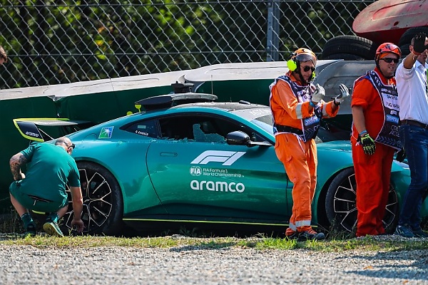 Aston Martin Vantage F1 Safety Car Crashed Into Barrier During Practice Run Ahead Italian Grand Prix - autojosh 