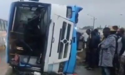 Lagos BRT Bus Falls On Its Side, 10 Passengers Injured - autojosh