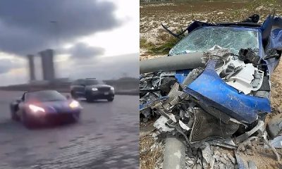 Two Sports Cars Drag Racing At The Eko Atlantic Crashes After Another Car Drove Into Their Path (Video) - autojosh