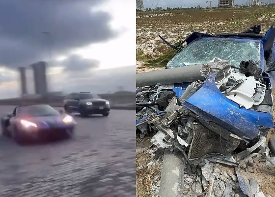 Two Sports Cars Drag Racing At The Eko Atlantic Crashes After Another Car Drove Into Their Path (Video) - autojosh