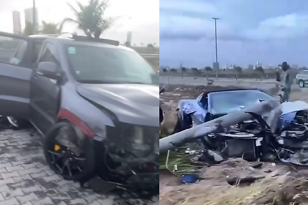 Two Sports Cars Drag Racing At The Eko Atlantic Crashes After Another Car Drove Into Their Path (Video) - autojosh 