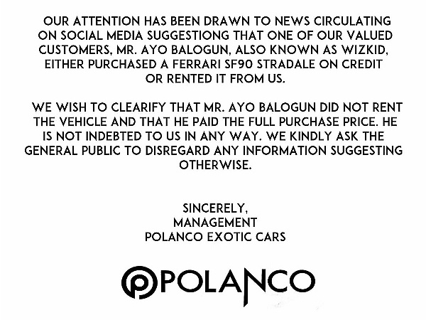 Wizkid Didn't Buy N1.4B Ferrari On Credit Or Rented It, He Paid The Full Price - Car Dealer 'Polanco' Clarifies - autojosh