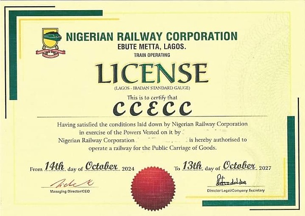 NRC Grants CCECC A 3-year License To Operate Freight Services On The Lagos-Ibadan Railway - autojosh 