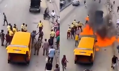 Lagos Commercial Bus Driver Resisting Arrest Sets Himself, LASTMA Officers And His Bus Ablaze - autojosh