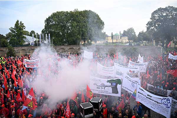 Thousands Of Volkswagen Workers Demonstrate Outside The Company's Headquarters