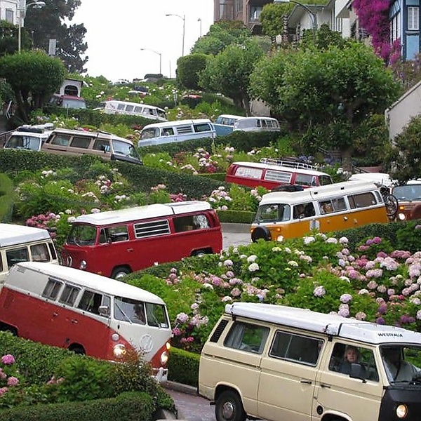 VW Use Electric ID. Buzz To Recreate Iconic Photo Of Transporters On The Curvy Lombard Street - autojosh
