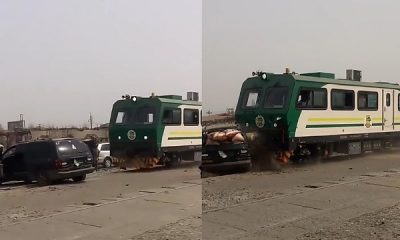 Moment A Moving Train Crashed Into Stuck Rice-Laden Toyota Sienna In Lagos - autojosh