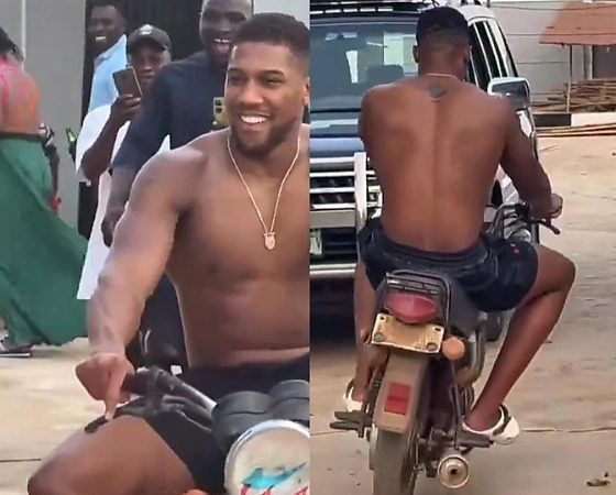 Watch As Shirtless Anthony Joshua Enjoys Motorcycle Ride Around A Compound In Sagamu - autojosh