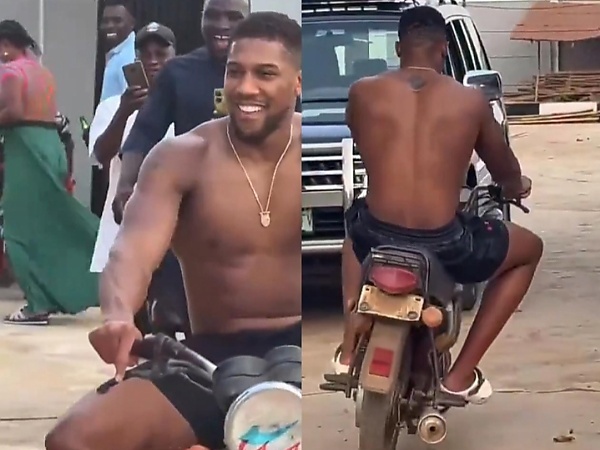Watch As Shirtless Anthony Joshua Enjoys Motorcycle Ride Around A Compound In Sagamu - autojosh