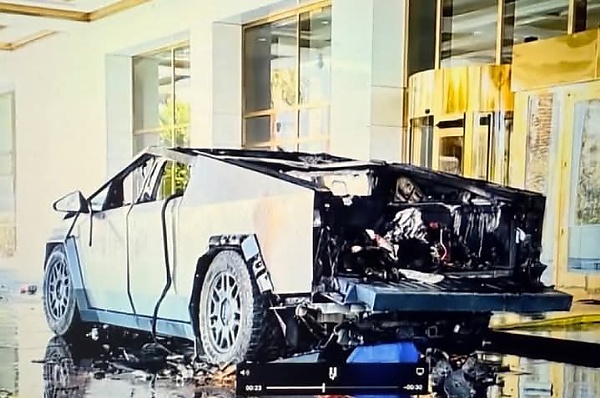 Moment Tesla Cybertruck Exploded Outside Trump Hotel On New Year Day, Killing One And Injuring 7 - autojosh 