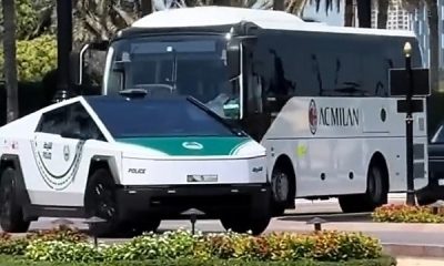 AC Milan Team Bus Escorted By Dubai Police Tesla Cybertruck And G63-based ‘Mansory P720’ - autojosh