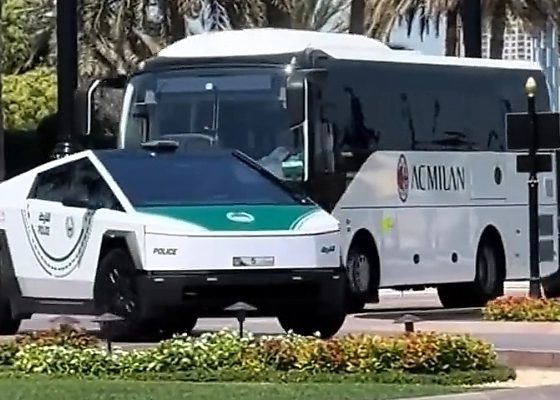 AC Milan Team Bus Escorted By Dubai Police Tesla Cybertruck And G63-based ‘Mansory P720’ - autojosh