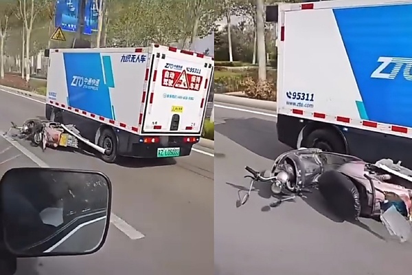 Video : Cabinless Self-driving Delivery Van Drags A Scooter Along The Road In China - But Who Is At Fault? - autojosh