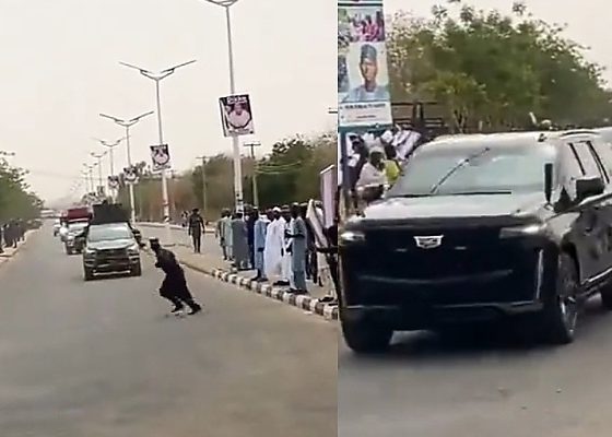Moment A Vehicle In Tinubu’s Motorcade Nearly Hit A Man After Risking Life To Cross The Busy Road - autojosh