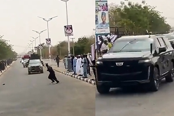 Moment A Vehicle In Tinubu’s Motorcade Nearly Hit A Man After Risking Life To Cross The Busy Road - autojosh