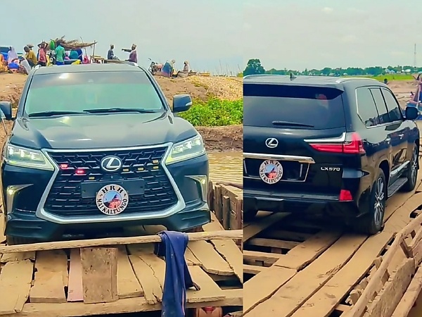 Watch : Canoe Seen Transporting Vehicles In The Convoy Of Nigeria’s First Class Chief Across A River - autojosh 