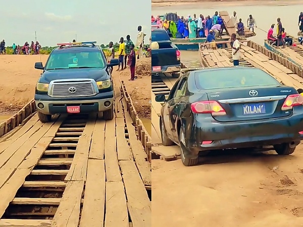 Watch : Canoe Seen Transporting Vehicles In The Convoy Of Nigeria’s First Class Chief Across A River - autojosh 