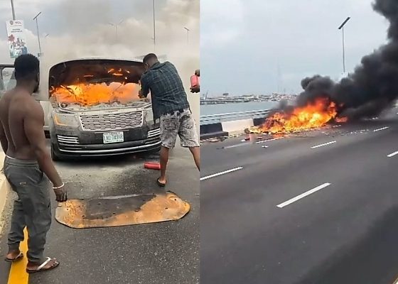 Darey Art Alade’s Range Rover Catches Fire, Burns Down On 3rd Mainland Bridge - autojosh