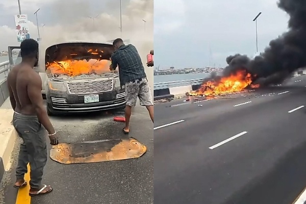 Darey Art Alade’s Range Rover Catches Fire, Burns Down On 3rd Mainland Bridge - autojosh