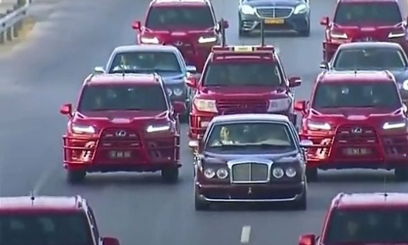 Check Out The Convoy Of Red Customized Lexus SUVs Surrounding Sultan Of Oman’s Bentley Arnage - autojosh