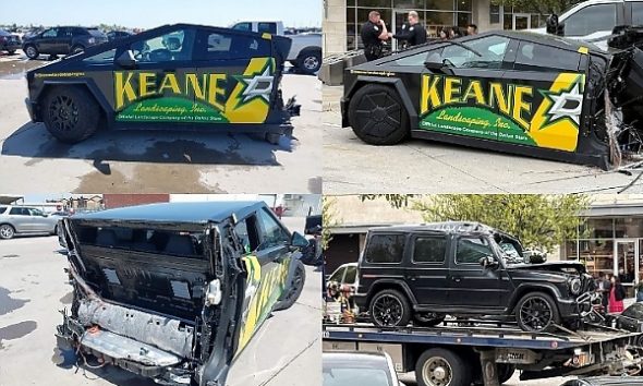 Tesla Cybertruck Split In Two After Tank-like Mercedes G-Class Crashed Into It, Comes Up For Sale - autojosh