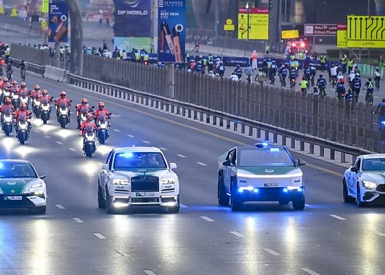 Dubai Police Rolls-Royce Cullinan And Tesla Cybertruck Escorts Cyclists During Dubai Ride 2025 - autojosh