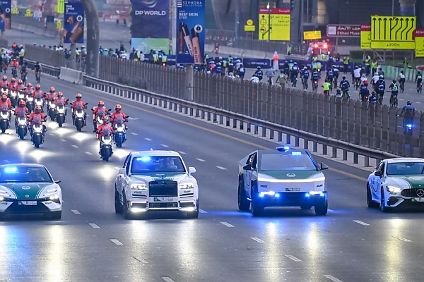 Dubai Police Rolls-Royce Cullinan And Tesla Cybertruck Escorts Cyclists During Dubai Ride 2025 - autojosh