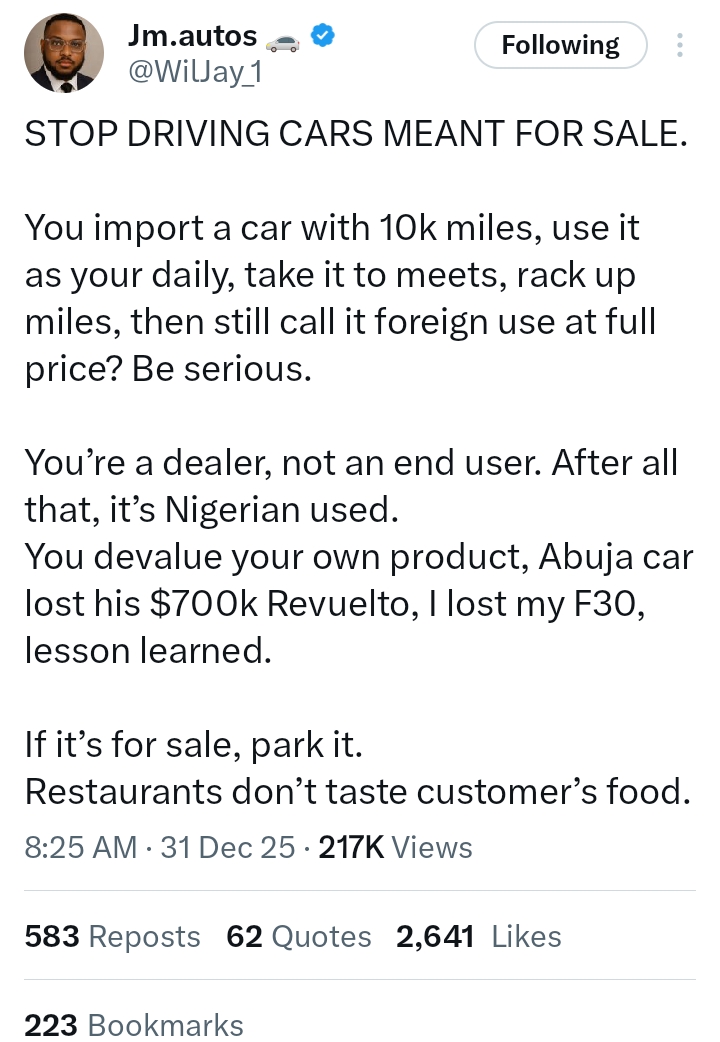 ‘Abuja Car Lost $700k Revuelto, I Lost F30’ : Stop Driving ‘Cars For Sale’ As Your ‘Daily Car’ - Car Seller Advices - autojosh