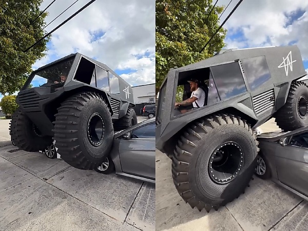 Jake Paul Arrived For His Fight With Anthony Joshua In Atlas ATV, Days After Using It To Crush Two Cars - autojosh 