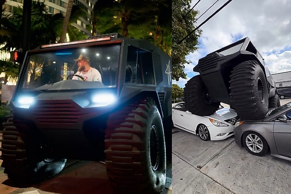 Jake Paul Arrived For His Fight With Anthony Joshua In Atlas ATV, Days After Using It To Crush Two Cars - autojosh