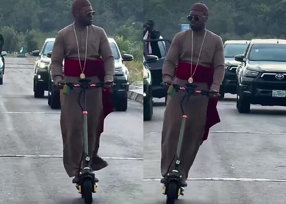Olu of Warri Rides An Electric Scooter To Inspect New Road In Delta State - autojosh